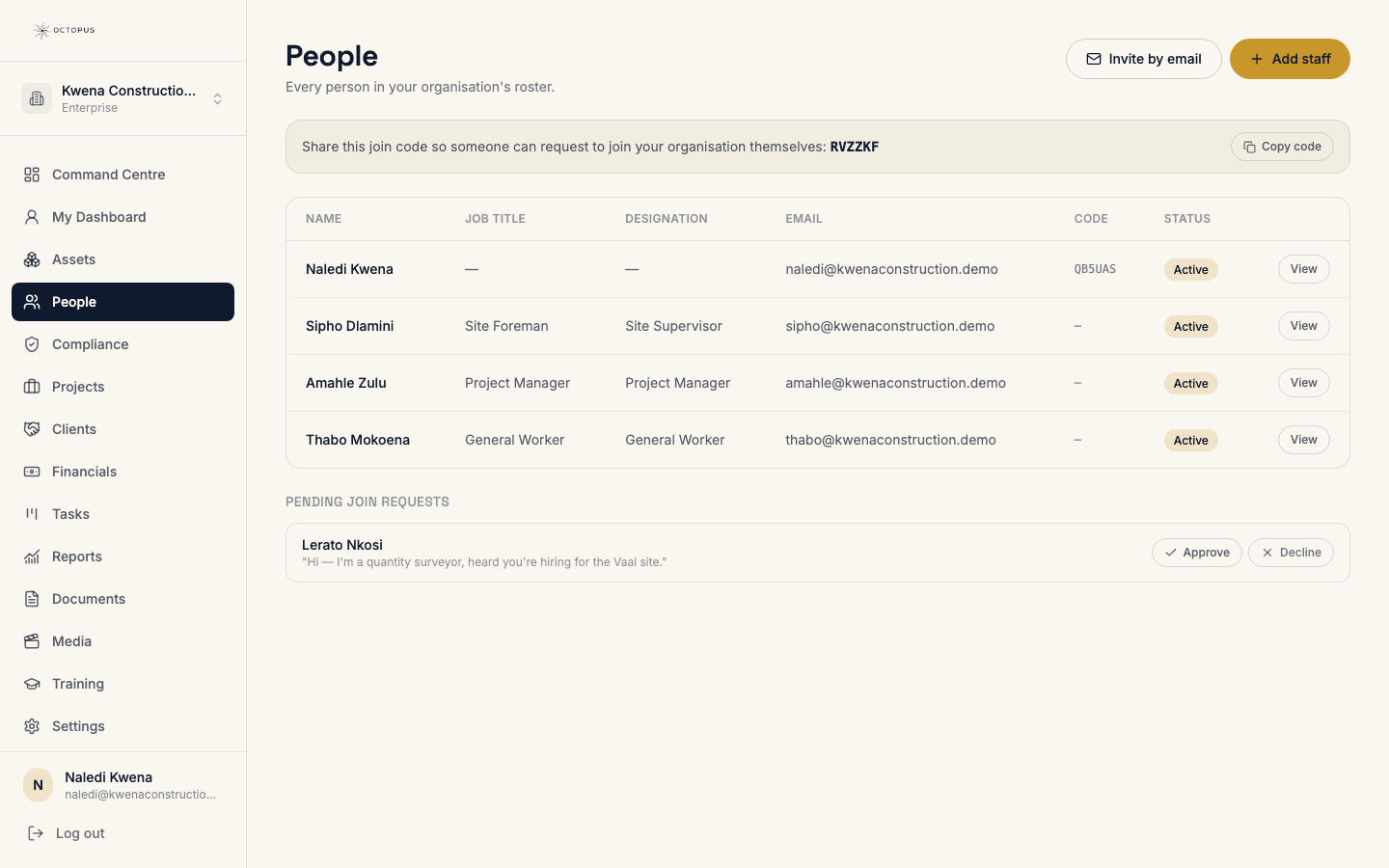 Personnel & Compliance in Octopus